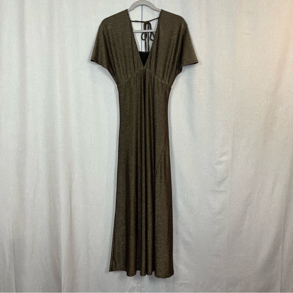 CHELSEA28 Metallic Midi Dress Black Gold Thanksgiving Christmas Holiday Party S - Picture 2 of 13